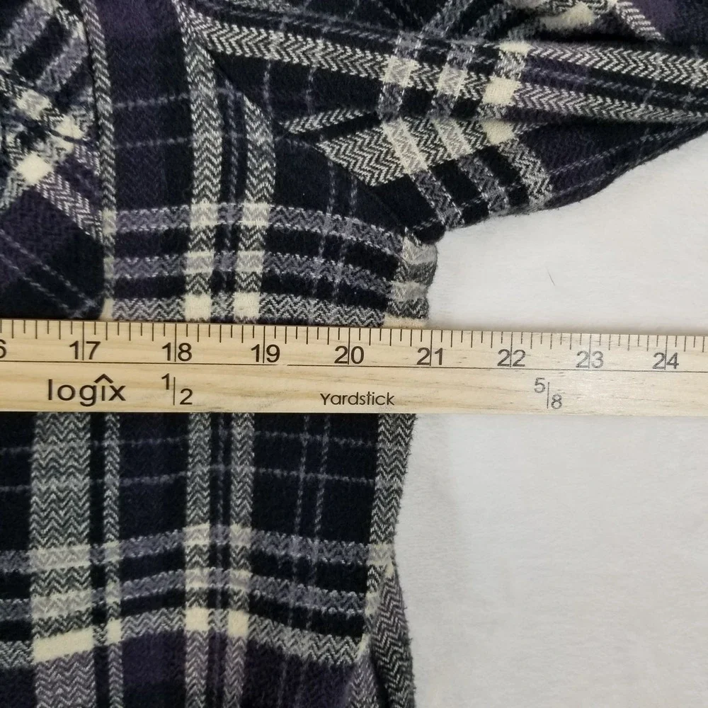 True Religion Mens Plaid Flannel Shirt‎ Purple Black Logo Graphic Small S